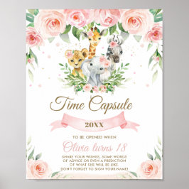 Chic Dschungeltiere Pink Floral Time Kapsel Zeiche Poster