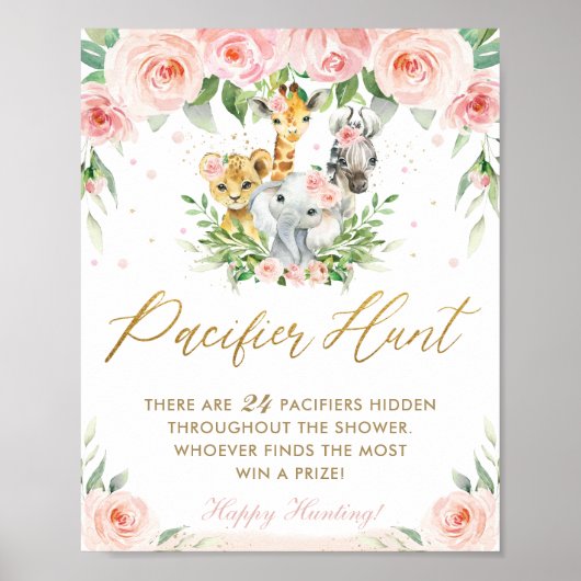 Chic Dschungeltiere Pink Schnuller Hunt Game Poster (Vorne)