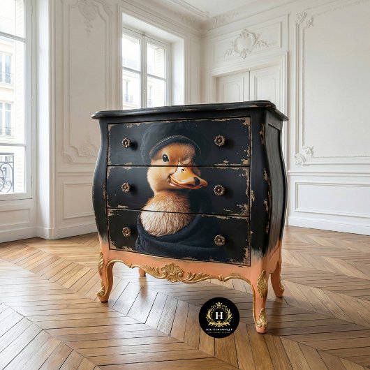 Chic Duckling in Black Hat Decoupage Seidenpapier