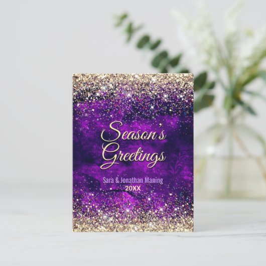Chic dunkel lila Gold Glitzer Weihnachten Neues Ja Postkarte (Stehend Vorderseite)