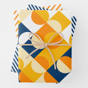 Chic dunkelblaues sonnengelbes Kreise Kunstmuster Geschenkpapier Set