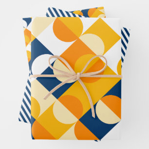 Chic dunkelblaues sonnengelbes Kreise Kunstmuster Geschenkpapier Set