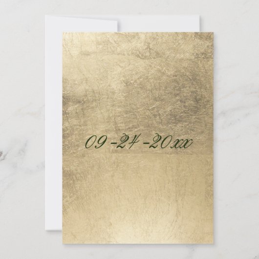 Chic dunkelgrüne blaue goldene Blumenhochzeit Einladung (Rückseite)