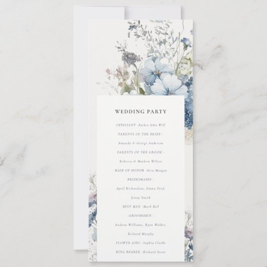 Chic Dusky Blue Hütte Floral Wedding Program Einladung (Rückseite)