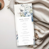 Chic Dusky Blue Hütte Floral Wedding Program Einladung