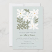 Chic Dusky Blue Retro Minimal Floral Baby Dusche Einladung (Vorderseite)