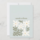 Chic Dusky Blue Retro Minimal Floral Baby Dusche Einladung (Rückseite)