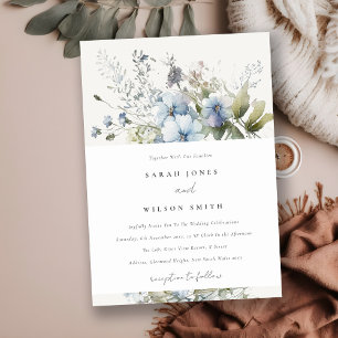 Chic Dusky Blue Watercolor Hütte Blumenzehen Einladung