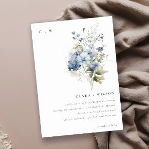 Chic Dusky Blue Watercolor Hütte Blumenzehen Einladung