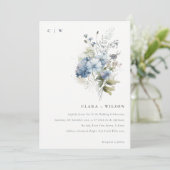 Chic Dusky Blue Watercolor Hütte Blumenzehen Einladung (Stehend Vorderseite)