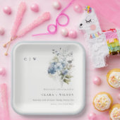 Chic Dusky Blue Watercolor Hütte Blumenzehen Pappteller (Party)