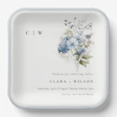 Chic Dusky Blue Watercolor Hütte Blumenzehen Pappteller (Vorderseite)