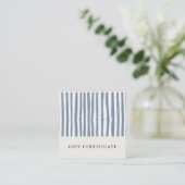 Chic Dusky Blue Watercolor Strips Gift Certificate Quadratische Visitenkarte (Stehend Vorderseite)