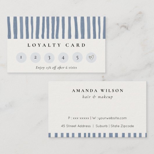 Chic Dusky Blue Watercolor Strips Loyality Card Visitenkarte (Vorne/Hinten)