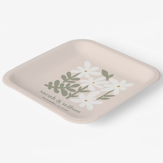 Chic Dusky Blush Retro Minimal Blumenzwiese Pappteller (Gewinkelt)