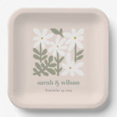 Chic Dusky Blush Retro Minimal Blumenzwiese Pappteller (Vorderseite)