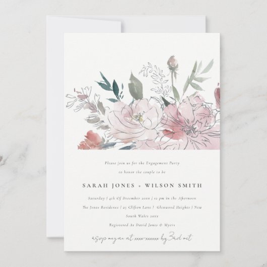 Chic Dusky Blush Verlobung Einladung (Vorderseite)