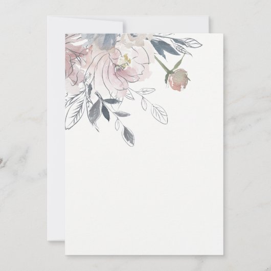 Chic Dusky Blush Wasserfarbe Blumengeburt Einladung (Rückseite)