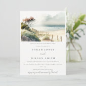 Chic Dusky Coastal Sand Beach Seascape Verlobung Einladung (Stehend Vorderseite)