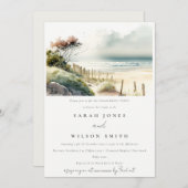 Chic Dusky Coastal Sand Beach Seascape Verlobung Einladung (Vorne/Hinten)