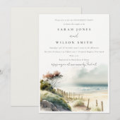 Chic Dusky Coastal Sand Beach Seascape Verlobung Einladung (Vorne/Hinten)