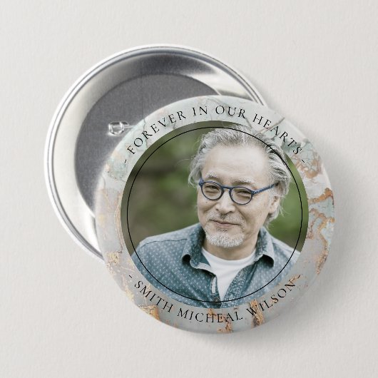 CHIC DUSKY GRAY GOLD AGATE BEILEID MEMORIAL FOTO BUTTON (Vorne & Hinten)