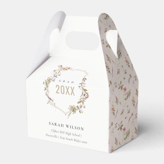 Chic Dusky Pink Blush Wildblume Wappen Abschluss Geschenkschachtel (Vorderseite)