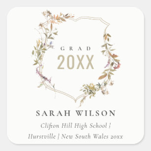 Chic Dusky Pink Blush Wildblume Wappen Abschluss Quadratischer Aufkleber