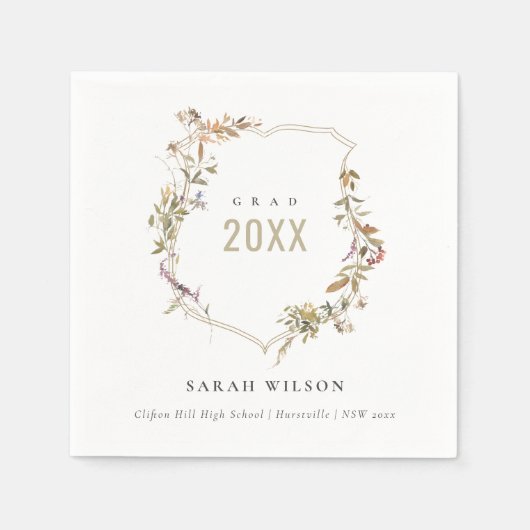 Chic Dusky Pink Blush Wildblume Wappen Abschluss Serviette (Vorderseite)