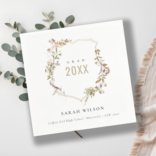 Chic Dusky Pink Blush Wildblume Wappen Abschluss Serviette