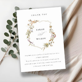 Chic Dusky Pink Blush Wildblume Wappen Hochzeit Dankeskarte