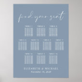 Chic Dusty Blue 10 Table Wedding Seating Chart Poster (Vorne)