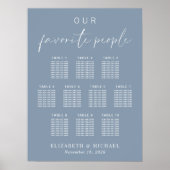Chic Dusty Blue 10 Table Wedding Seating Chart Poster (Vorne)