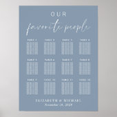 Chic Dusty Blue 12 Table Wedding Seating Chart Poster (Vorne)