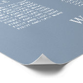Chic Dusty Blue 12 Table Wedding Seating Chart Poster (Ecke)