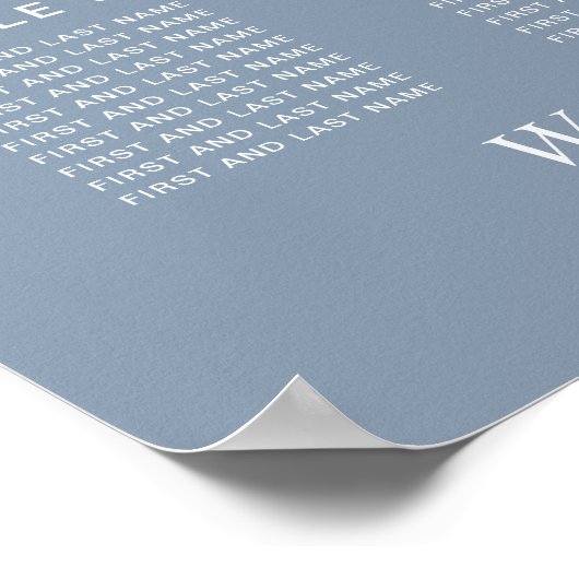 Chic Dusty Blue 12 Table Wedding Seating Chart Poster (Ecke)
