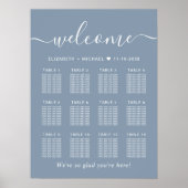Chic Dusty Blue 12 Table Wedding Seating Chart Poster (Vorne)
