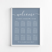 Chic Dusty Blue 12 Table Wedding Seating Chart Poster