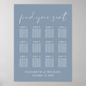 Chic Dusty Blue 12 Table Wedding Seating Chart Poster (Vorne)