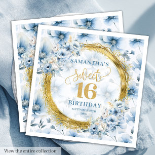 Chic Dusty Blue 16 . Geburtstag Gold Glitzer Napki Serviette