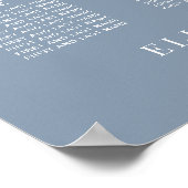 Chic Dusty Blue 16 Table Wedding Seating Chart Poster (Ecke)