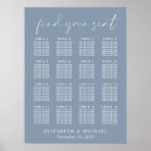 Chic Dusty Blue 16 Table Wedding Seating Chart Poster (Vorne)
