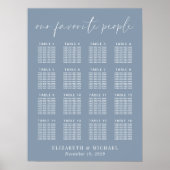 Chic Dusty Blue 16 Table Wedding Seating Chart Poster (Vorne)