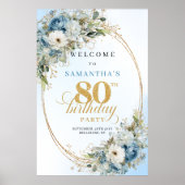 Chic Dusty Blue 80. Geburtstag Willkommensposter Poster (Vorne)