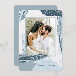 Chic Dusty Blue Abstrakt Paint Brush Strokes Foto Save The Date
