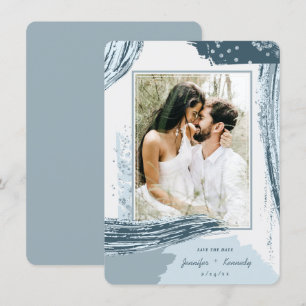 Chic Dusty Blue Abstrakt Paint Brush Strokes Foto Save The Date