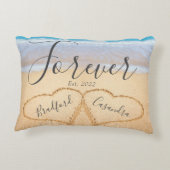 Chic Dusty Blue Beach Paares Hearts Sand Dekokissen (Rückseite)