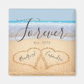 Chic Dusty Blue Beach Paares Hearts Sand Magnet (Vorne)