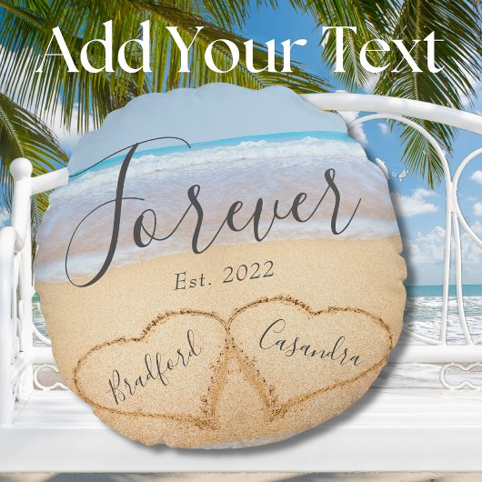 Chic Dusty Blue Beach Paares Hearts Sand Rundes Kissen