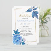 Chic Dusty Blue Blush Gold Rose Brautparty Einladung (Stehend Vorderseite)